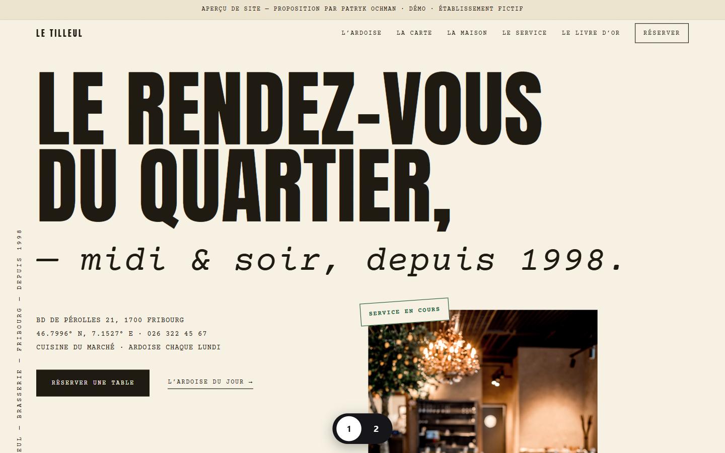 Aperçu du site de démonstration pour brasserie de quartier