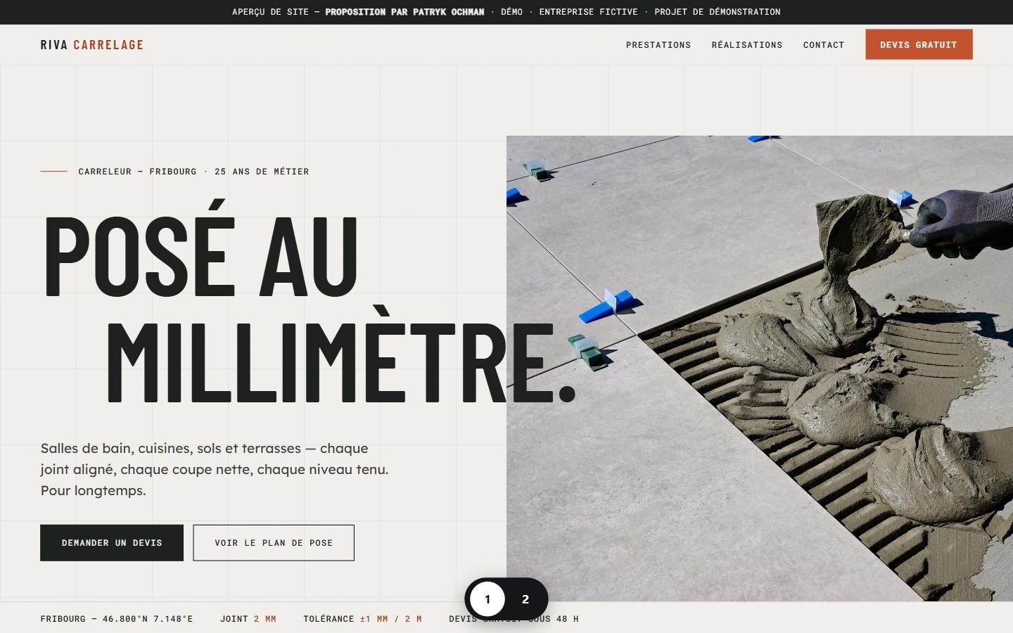Aperçu du site de démonstration pour carreleur