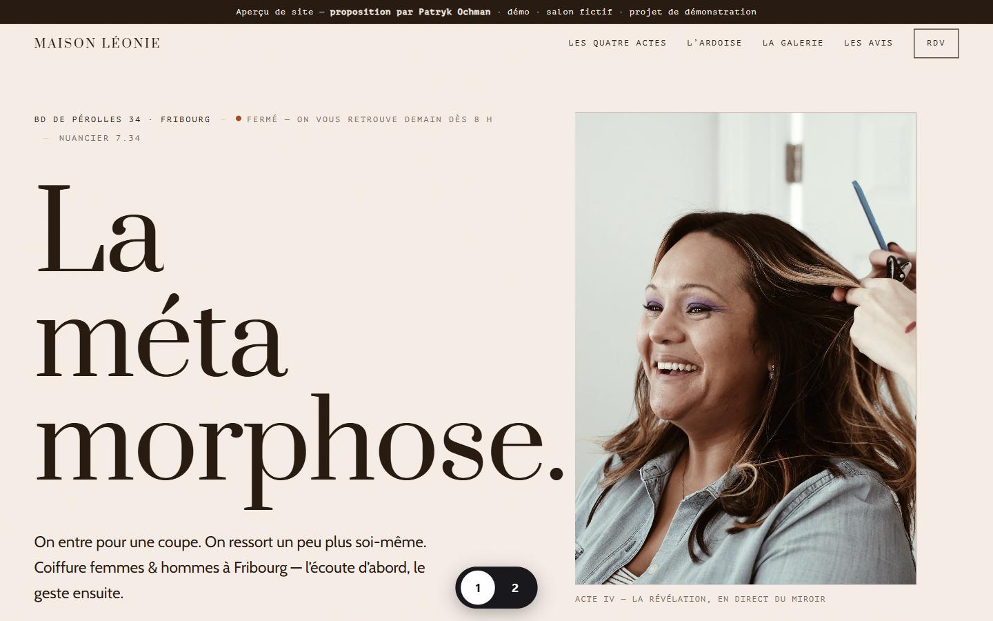 Aperçu du site de démonstration pour salon de coiffure