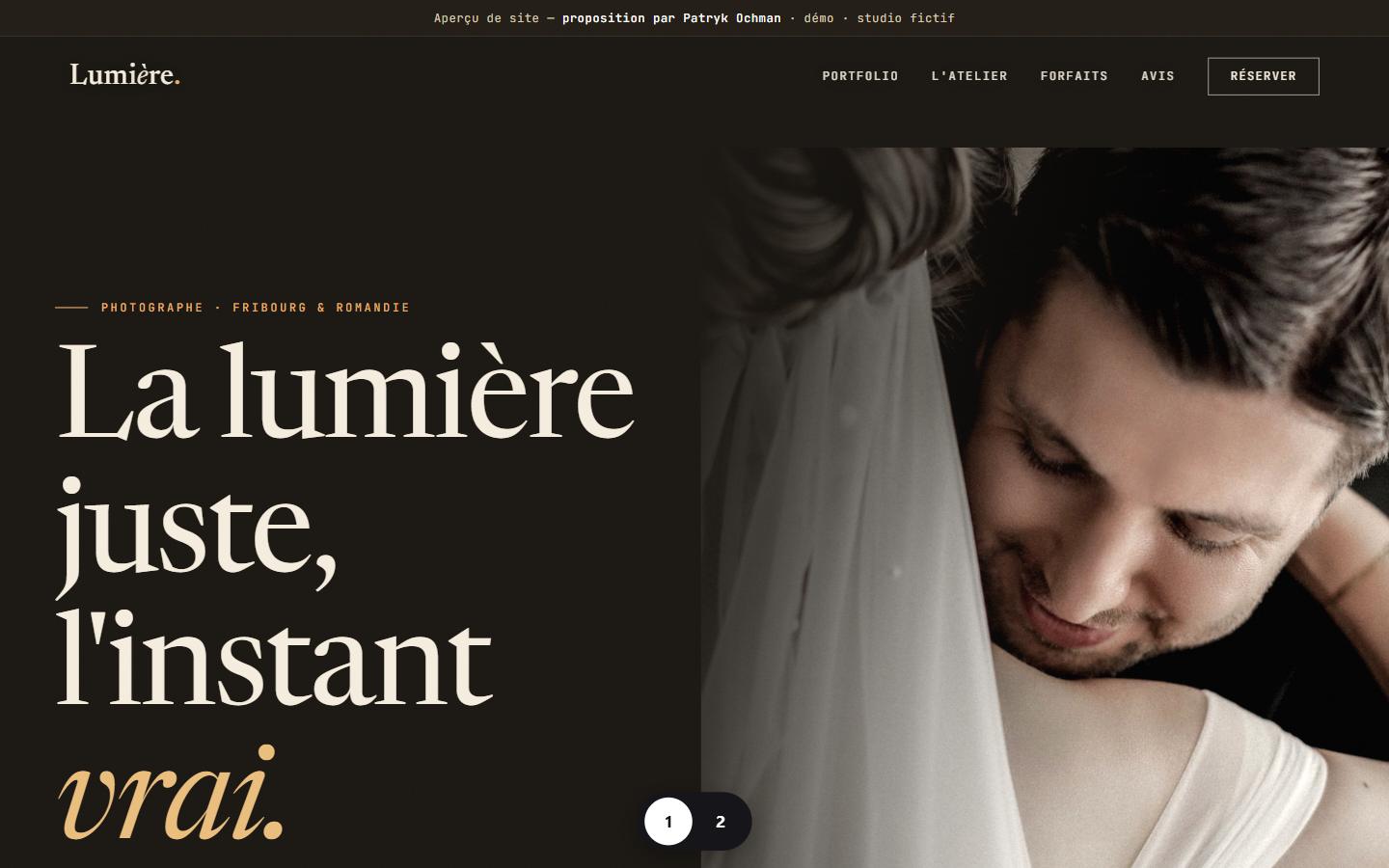 Aperçu du site de démonstration pour photographe